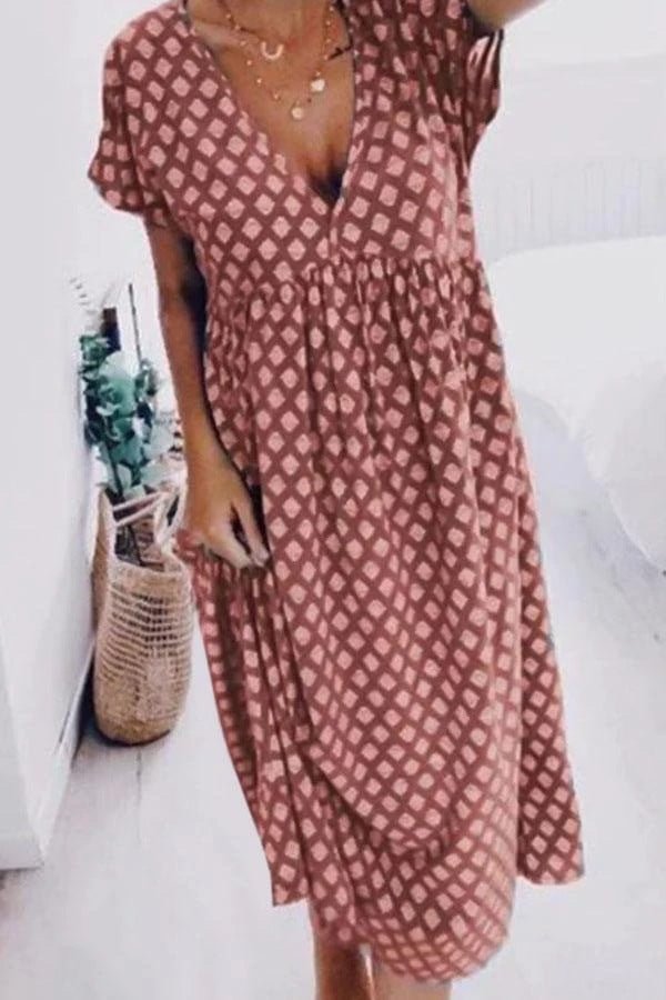 Casual Dot Basic V Neck A Line Dresses - Life is Beautiful for You - SheChoic