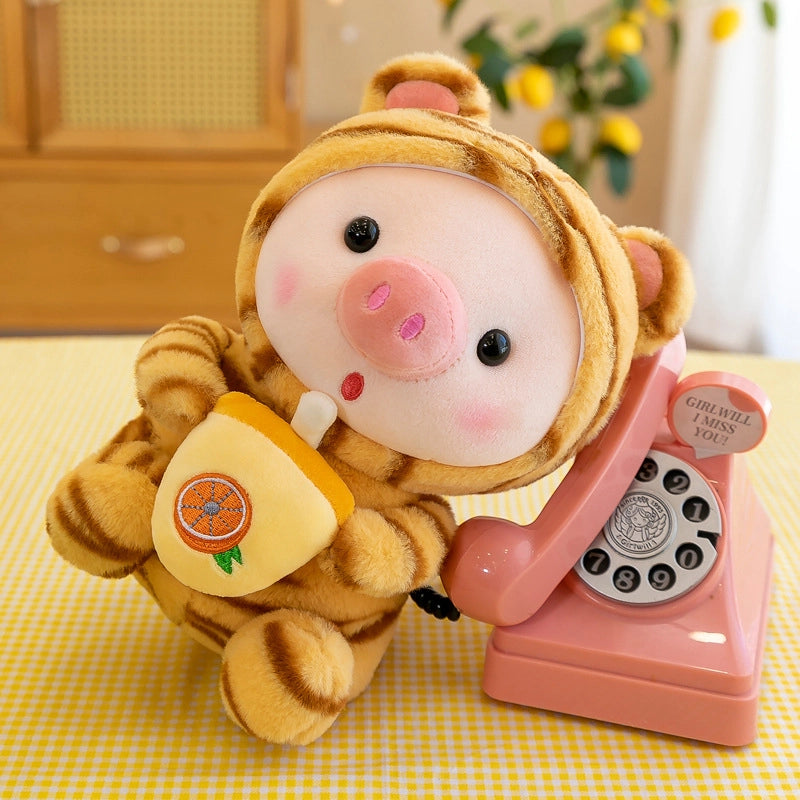 Cute Holding Bottle Pig Doll Plush Toy Little Tiger Rag Doll Christmas Doll Grasping Machine