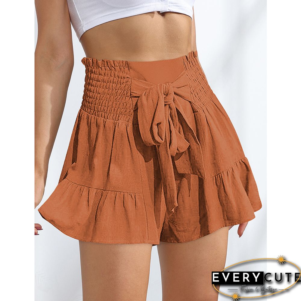 Orange Ruffle Hem Tie Waist Wide Leg Culotte