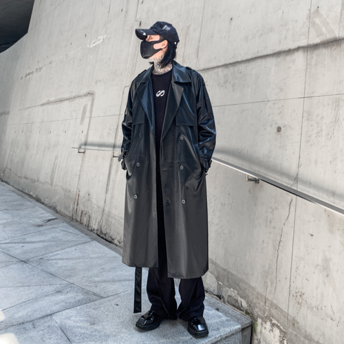 Dawfashion-Diablo Long Overlap Loose Leather Jacket-Yamamoto Diablo Clothing