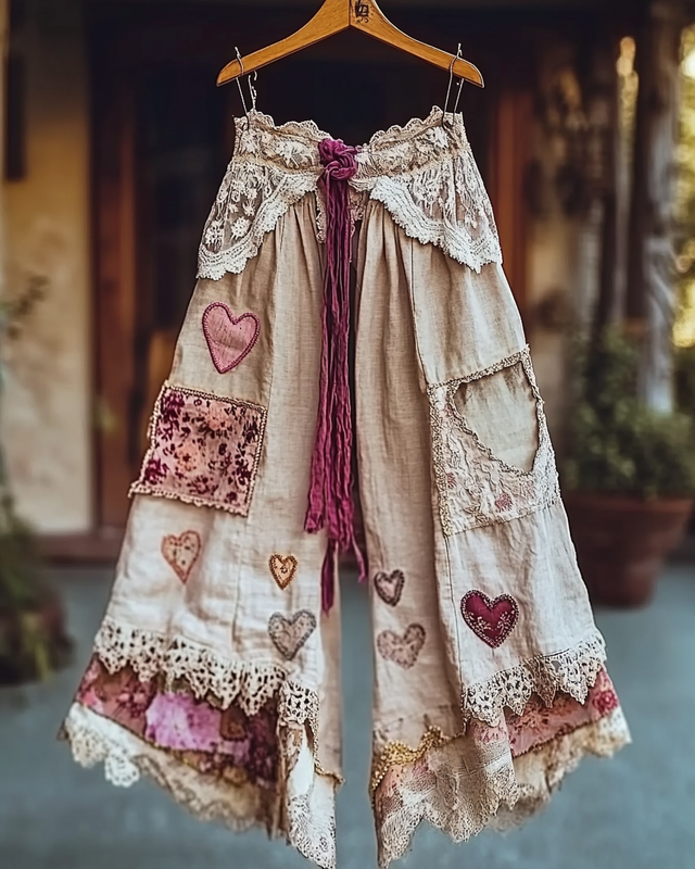 Summer Embroidered Ruffle Lace Patchwork Pants