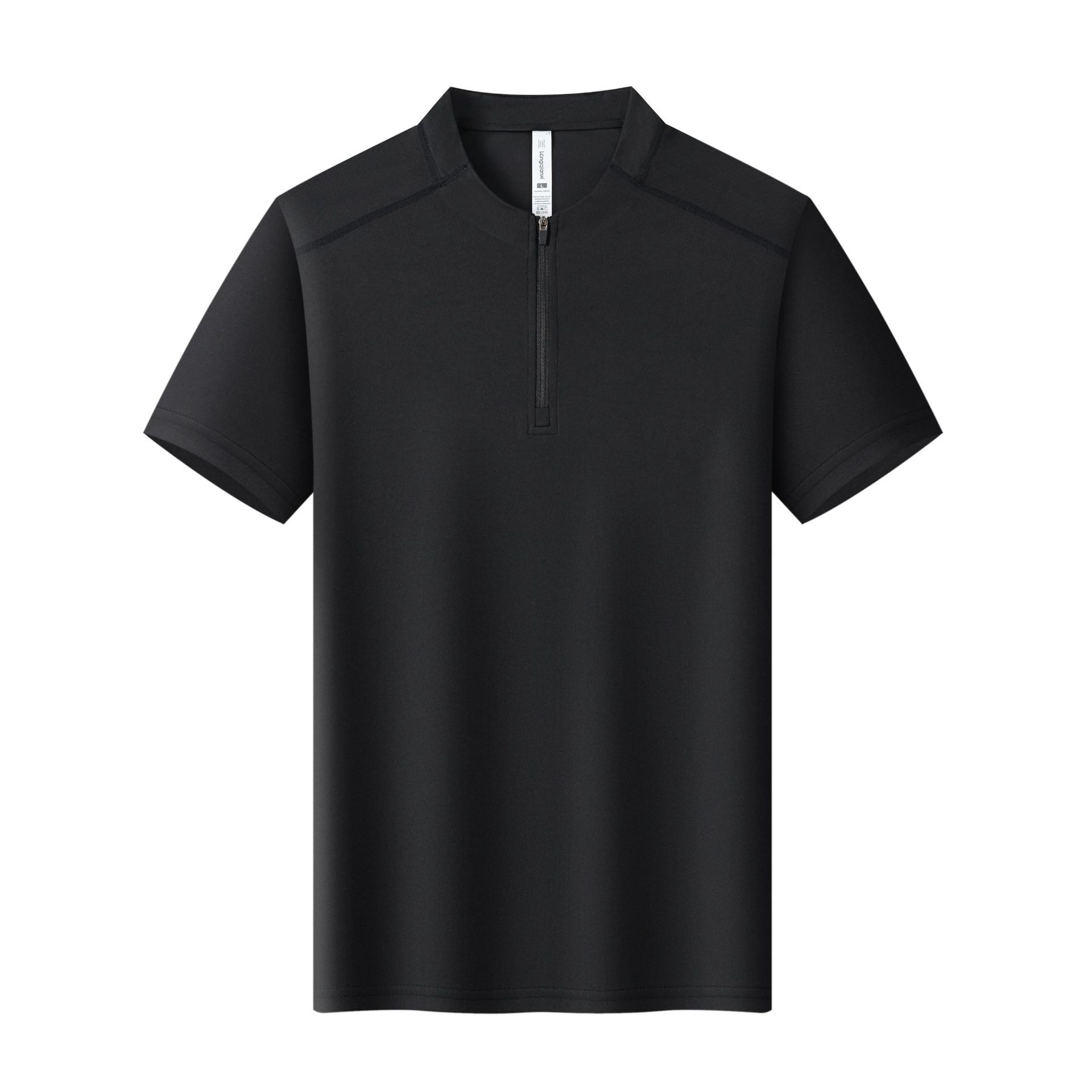 2026 Summer Ice Silk Quick-Dry Half-Zip Polo Shirt Men’s Stand Collar Short Sleeve T-Shirt