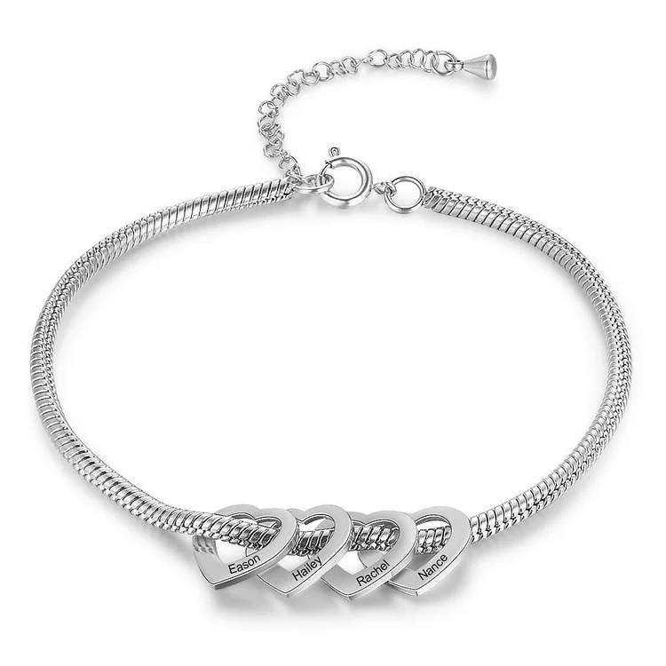 Love Anklet with 4 Heart Charms Engraved Anklet