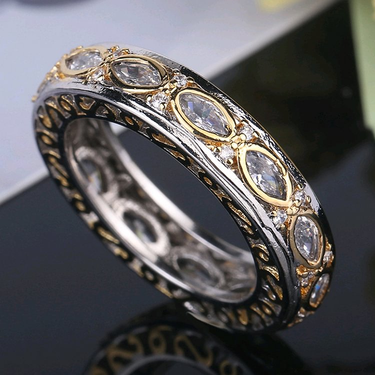 Gothic Gold Color Inlay Oval Crystal Women Engagement Rings