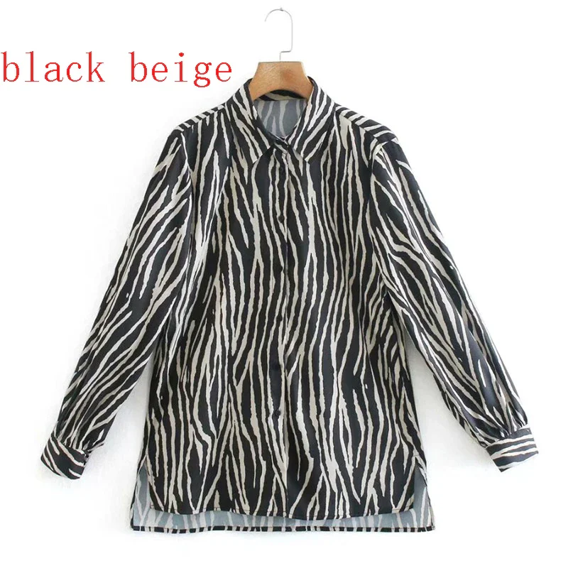 Jangj Snican Black Zebra Striped blouse Women Long Sleeve Fashion Office Ladies Satin Shirts Haut Femme Elegant Sprint Za Tops 2021