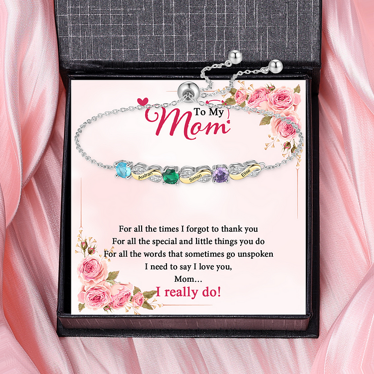 3 Names - Personalized Infinity Bracelet Custom Names & Birthstones Family Bracelet Gifts For Mother
