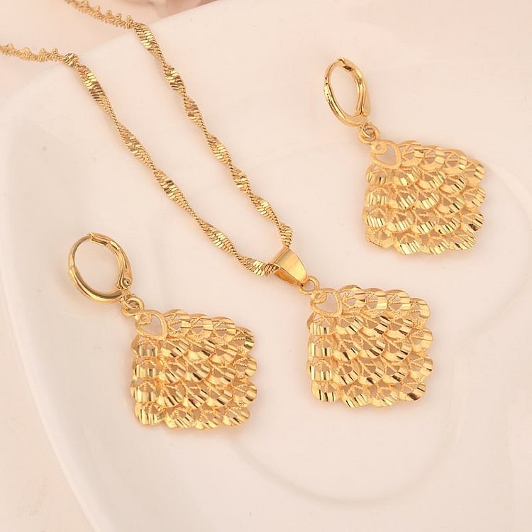gold  Necklace Earring Set Women Party Gift big Leaf Jewelry Sets daily wear mother gift