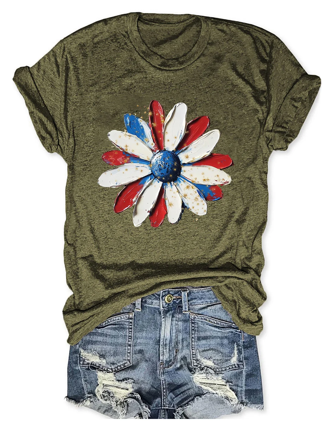 Patriotic Painted Daisy Handpainted T-shirt