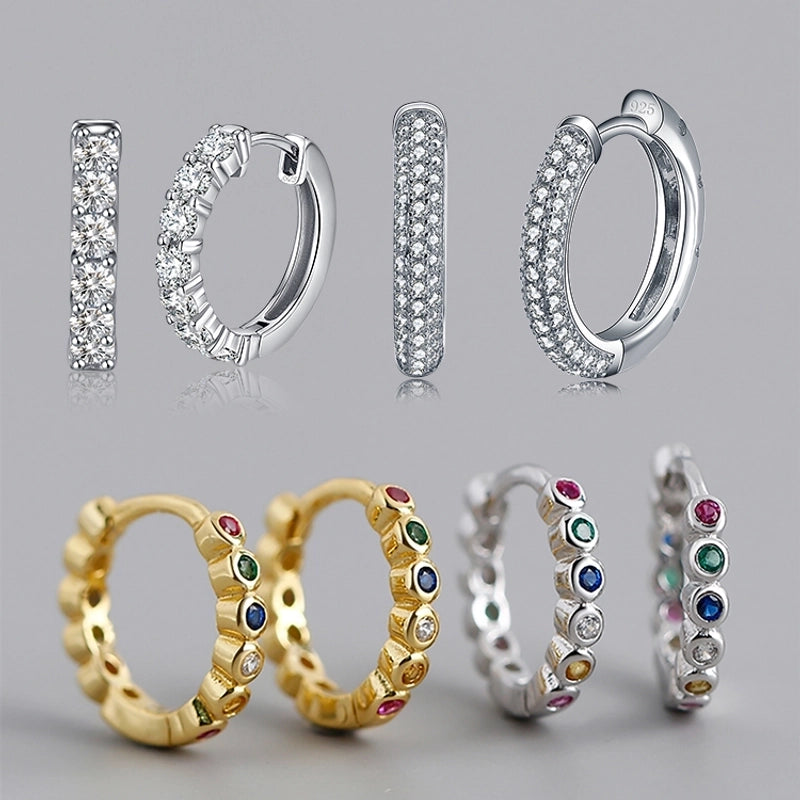 White Gold Plated Silver Plated 925 Sterling Silver Silver ZIRCON Circle Round Oval EARRINGS Hoop Earrings