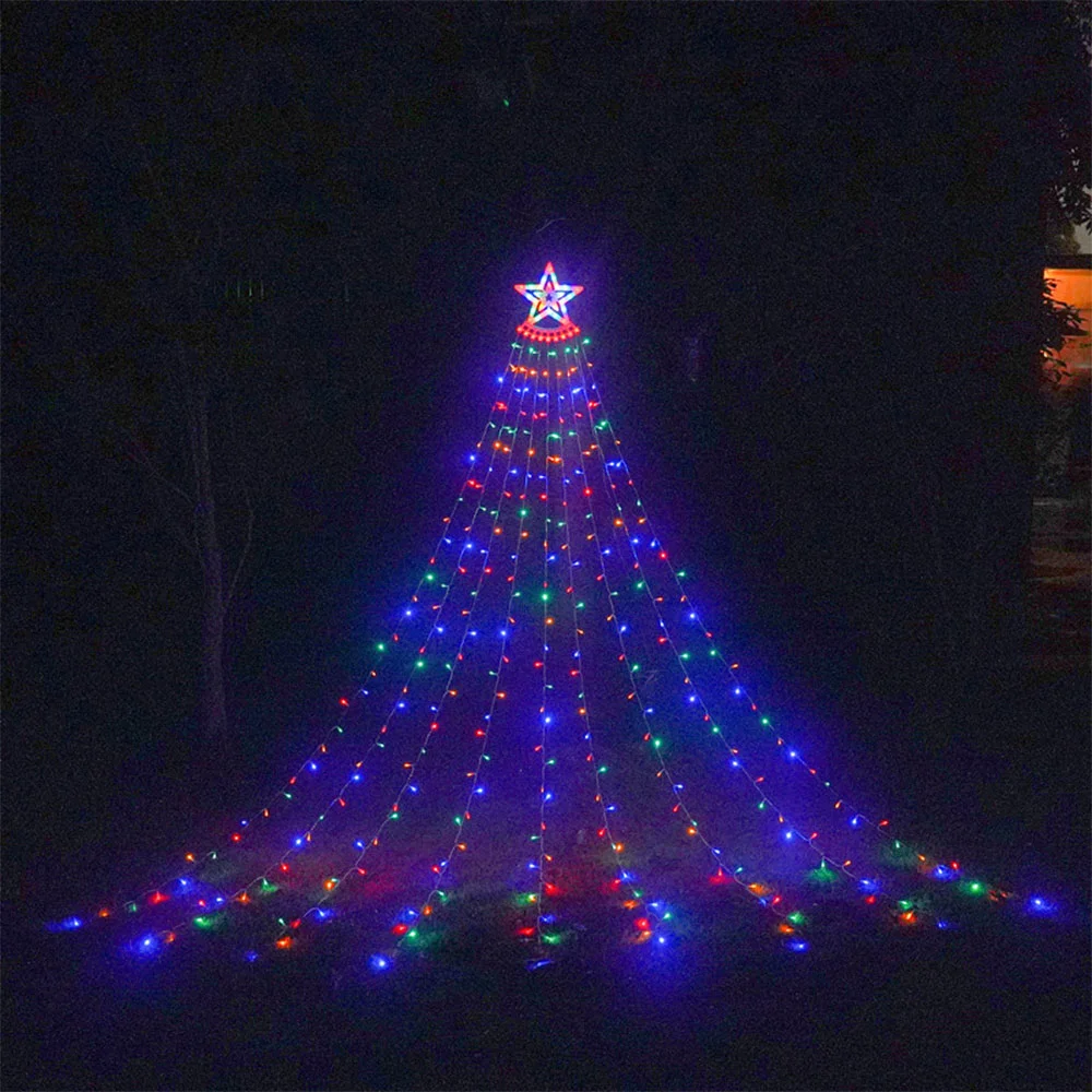 LED pentagram waterfall Christmas remote control hanging tree string lights