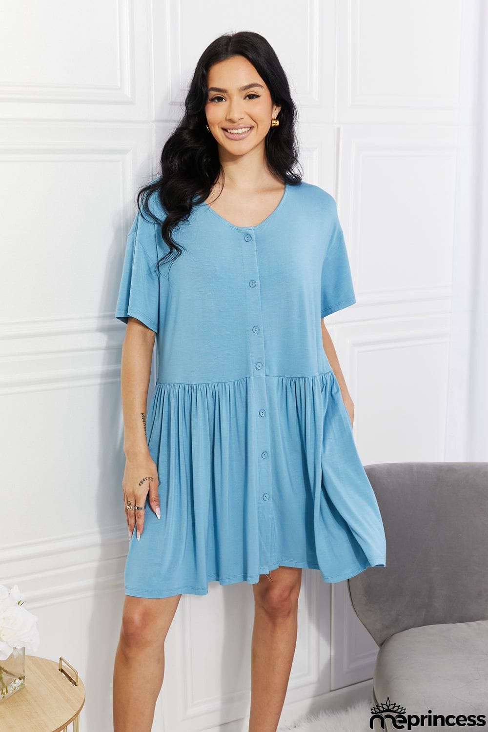 Yelete Full Size Oh Sweet Spring Button Up Flare Dress