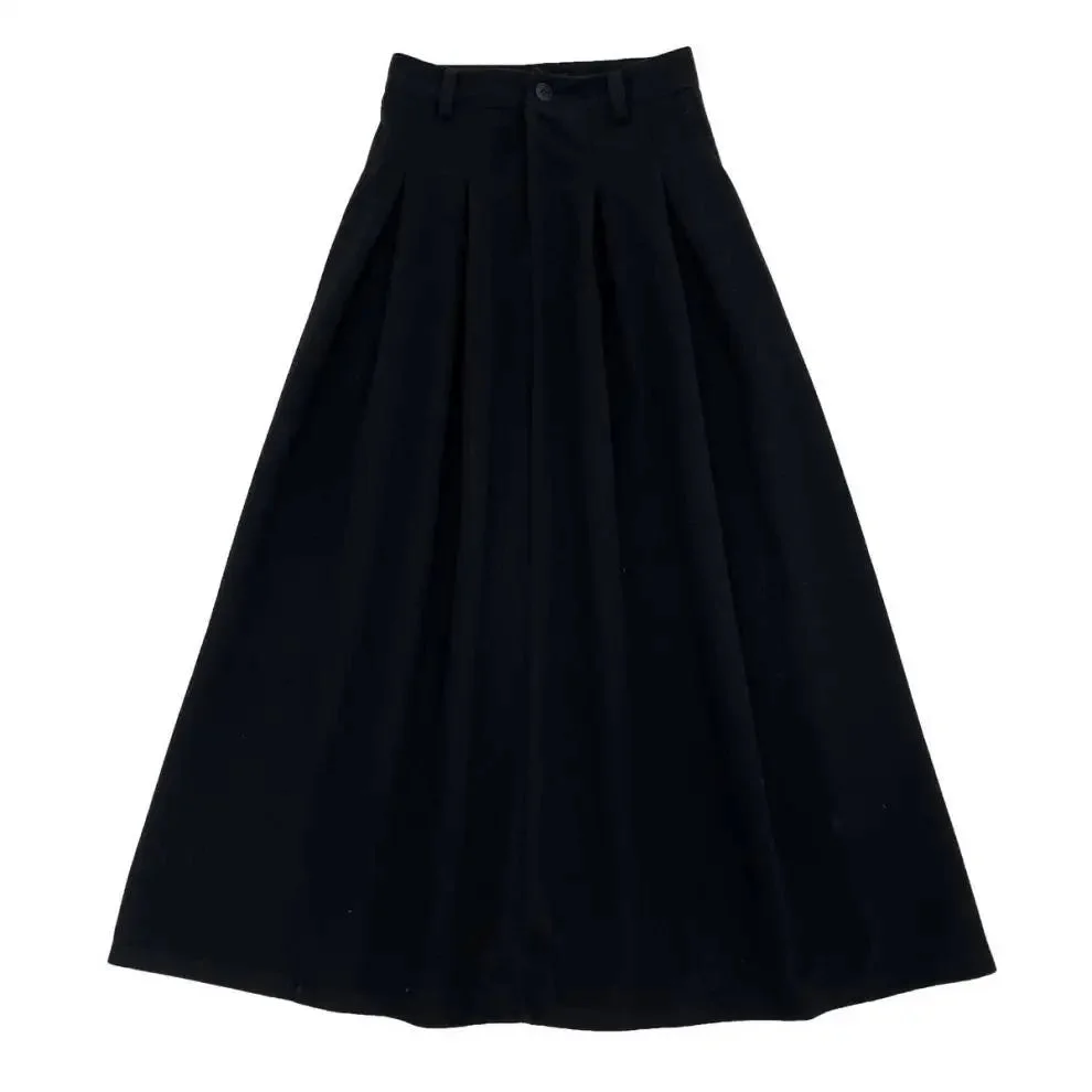 Huibahe Long Pleated Skirt Women Black Vintage High Waist A-line Korean Style Midi School Skirt Autumn Casual Fashion Female