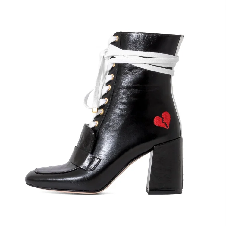 Black Lace Up Chunky Heel Ankle Boots Vdcoo