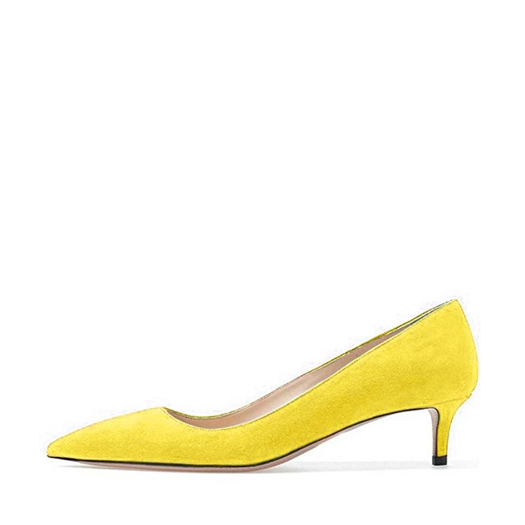 Yellow Kitten Heels Pointy Toe Suede Pumps Office Shoes |FSJ Shoes
