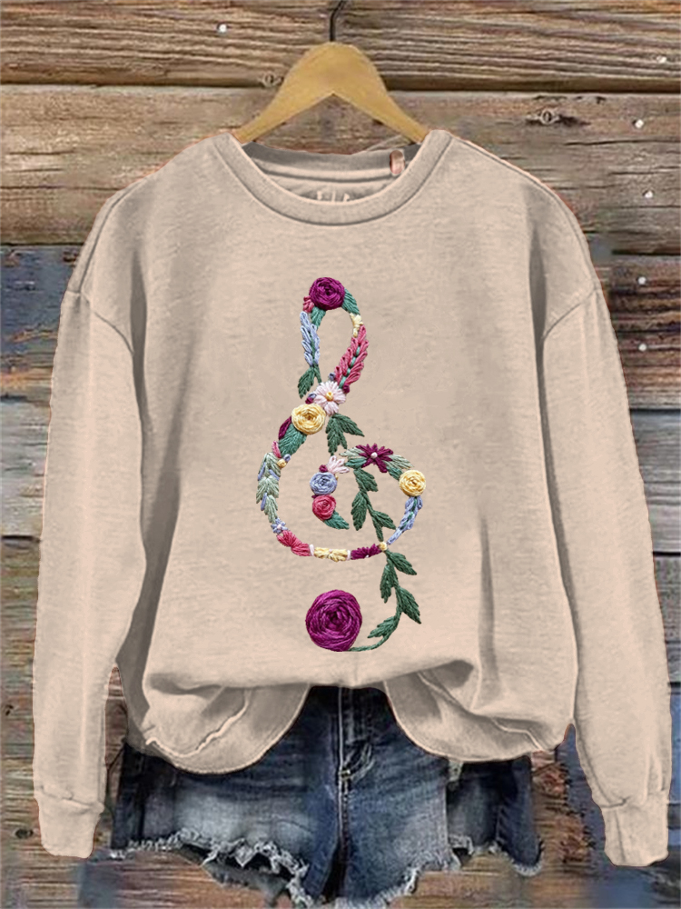 Floral Music Embroidery Sweatshirt wearshes