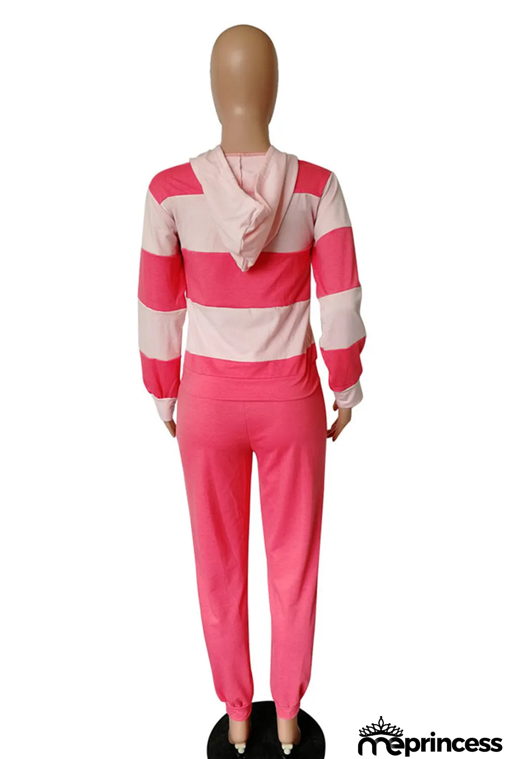 Red Polyester OL Striped Patchwork Print pencil Long Sleeve Two Pieces