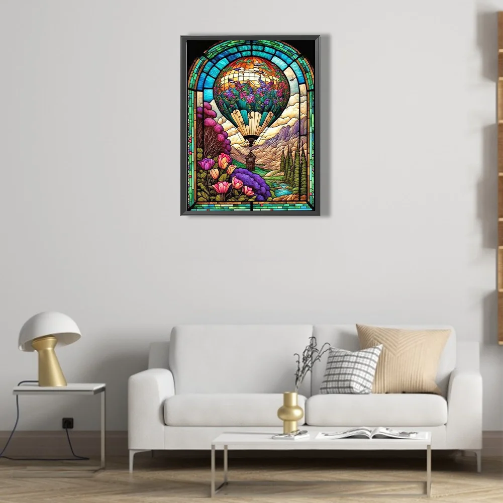 Diamond Painting - Full Round Drill - Stained Glass Hot Air Balloon(40*50cm)