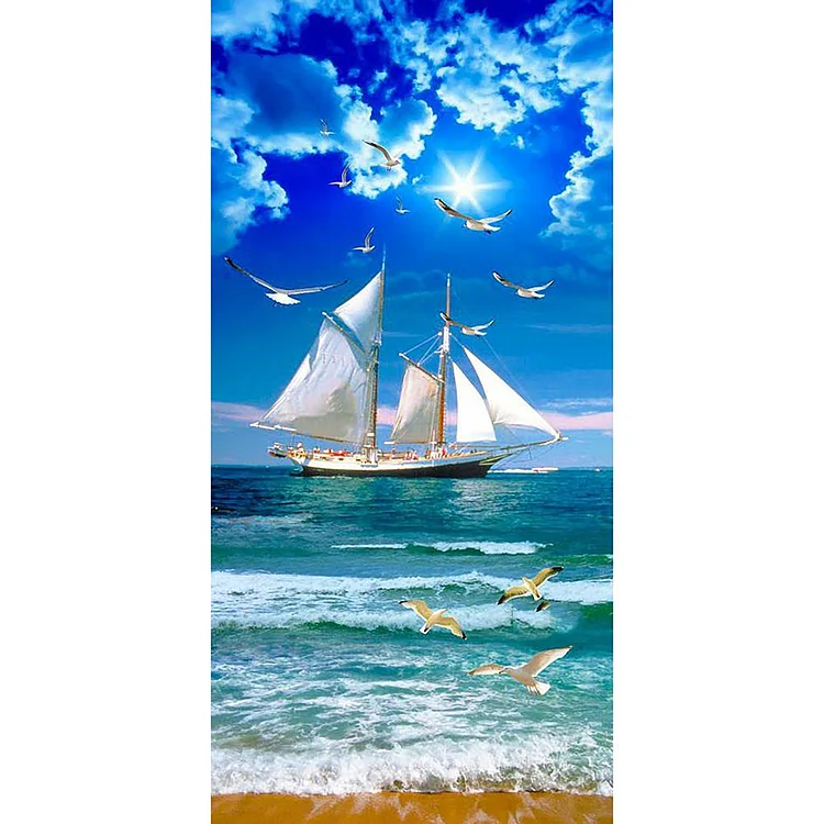 Sailboat Waves - Full Round Drill Diamond Painting - 40x80cm(Canvas)