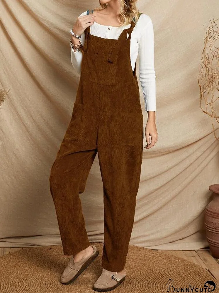 Jumpsuits Casual Solid Corduroy Pocket Suspenders Jumpsuit for Women