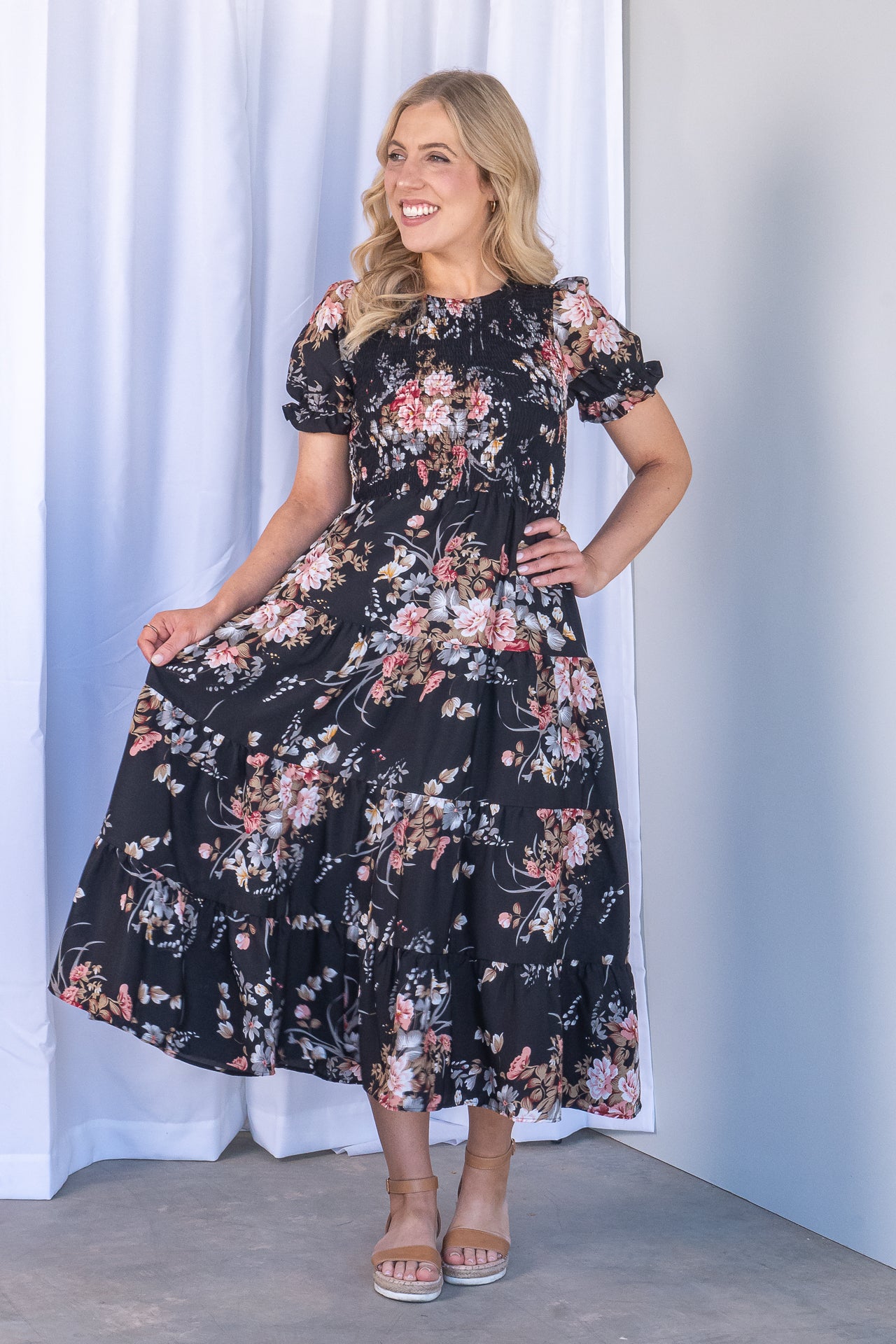 Hillary Midi Dress in Black