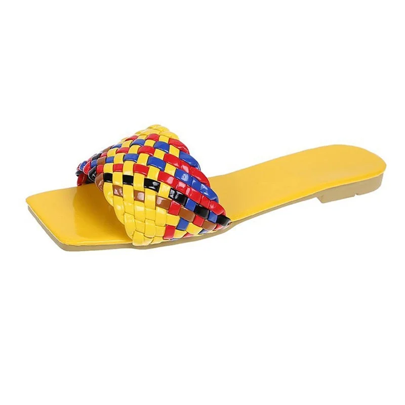 2021 Women Braided Slippers Beach Candy Colors Charm Summer Open-toe Flat Slippers Large Size 42 Vacation Casual Women Shoes