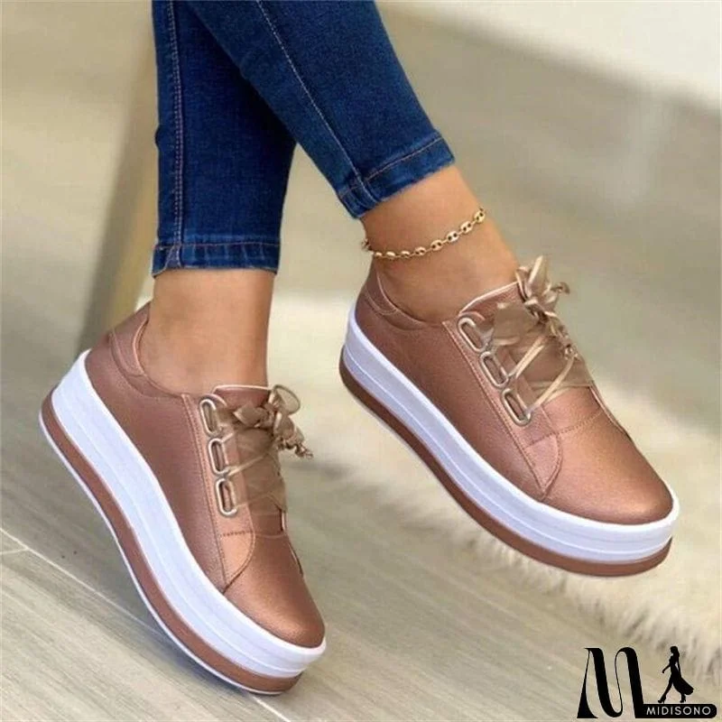 MidiSono - New Shallow Mouth Round Toe Lace Up Platform Shoes