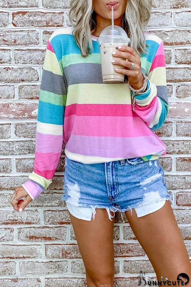 Rainbow Striped Multicolor Thin Tops(5 Colors)