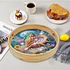 Wooden Conch Shells Diamond Painting Serving Tray with Handle for Coffee Table