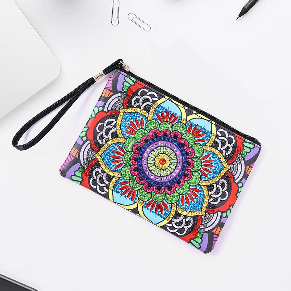 DIY Flamingo Diamond Art Cosmetic Bag Flowers Single Sided PU Women Clutch