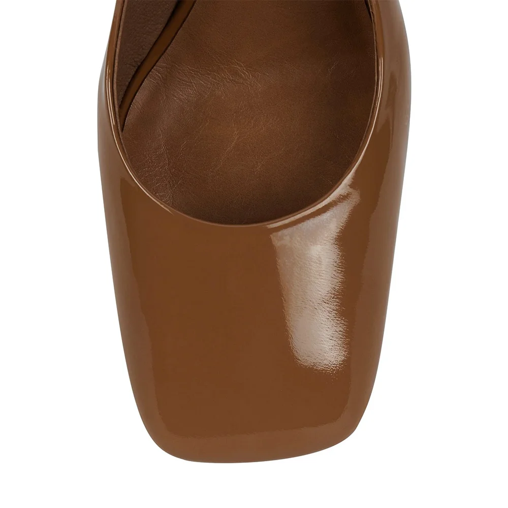 Ankle Strap Square Toe Wedge Heel Slingback Pumps Shoes with Buckle