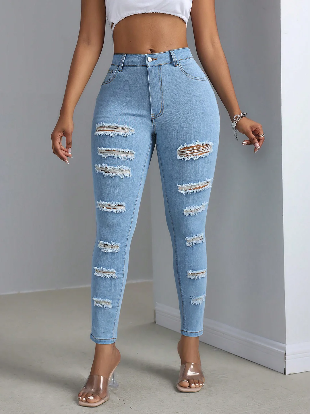 Women's INS Skinny Small Feet Ripped Jeans
