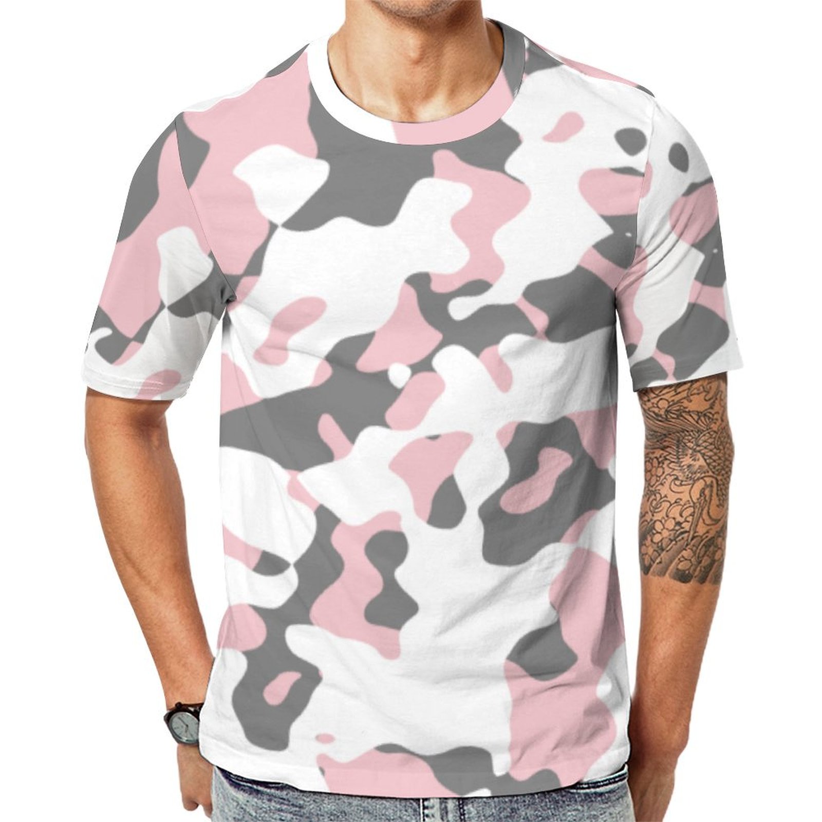 Girly Pink Camo Gray White Camouflage Short Sleeve Print Unisex Tshirt Summer Casual Tees for Men and Women Coolcoshirts