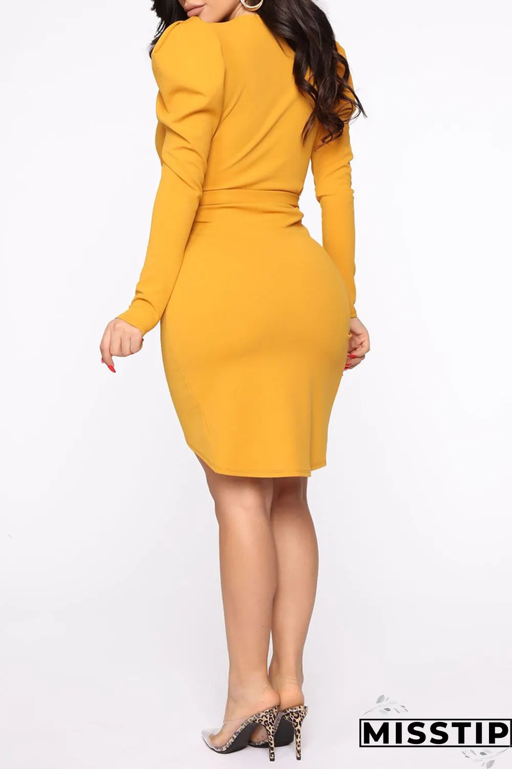Red Fashion Casual Solid Bandage V Neck Long Sleeve Dresses
