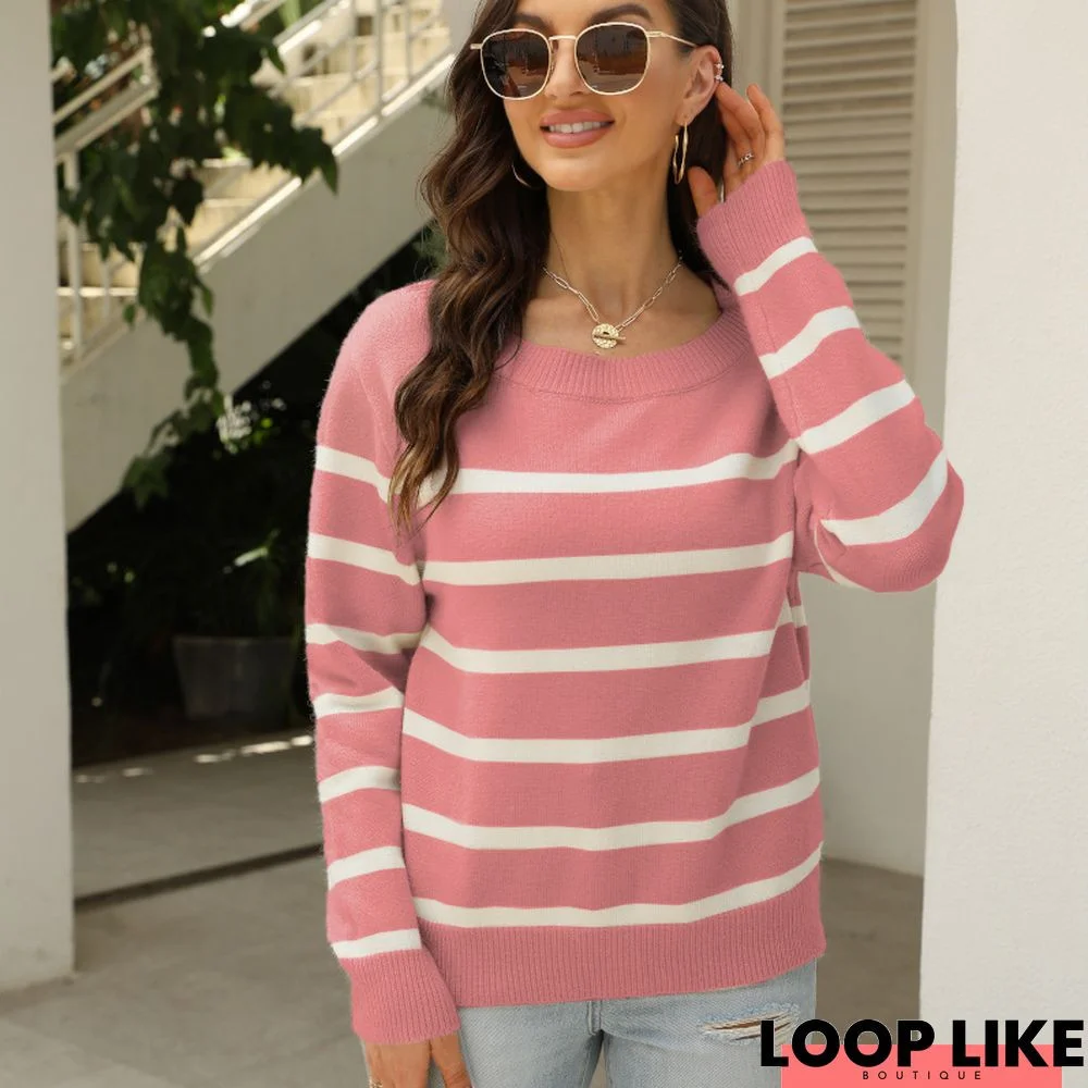 Striped Crew Neck Long Sleeve Shirt Sweatshirt