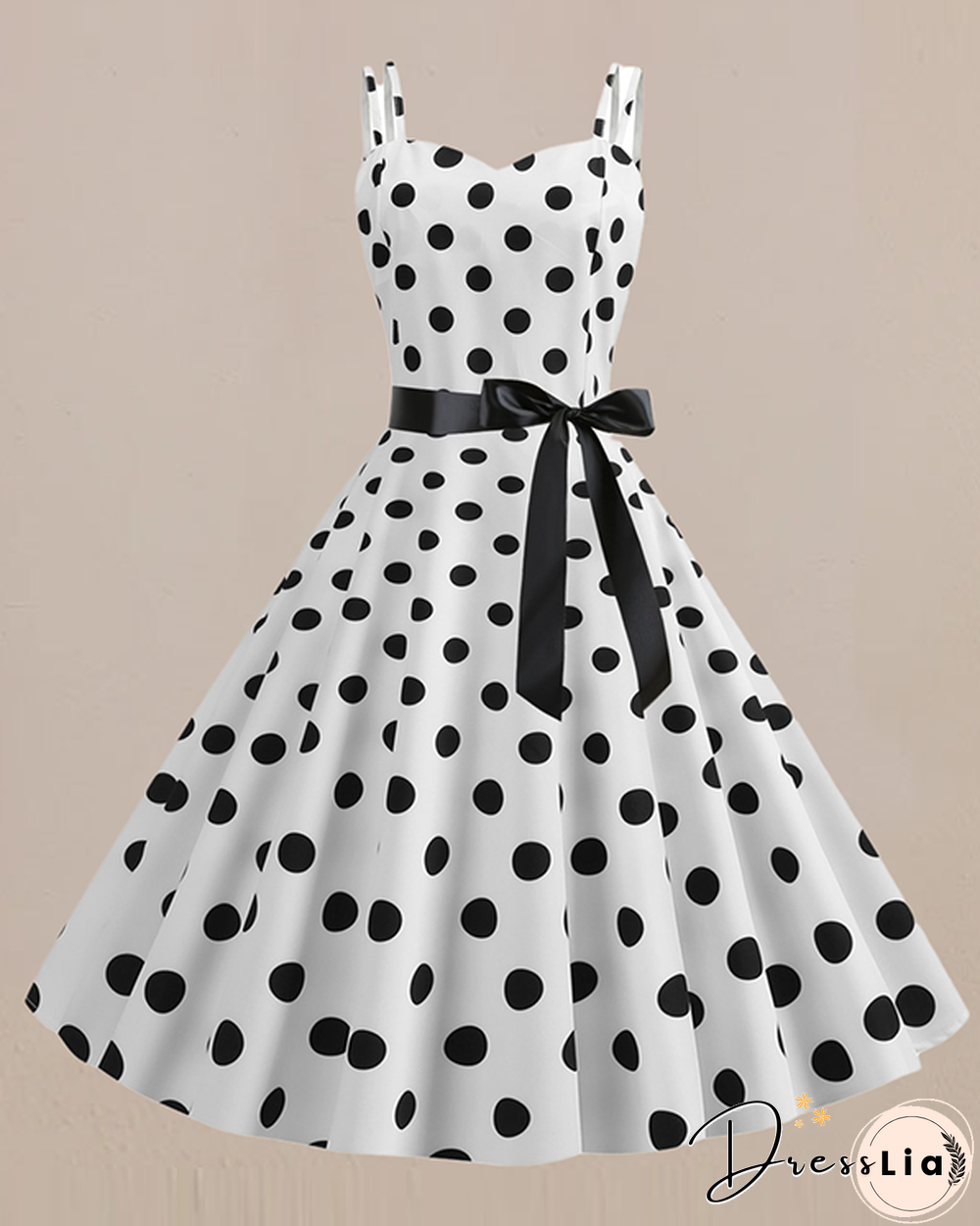 Retro Sling Backless Polka Dot A-line Dress