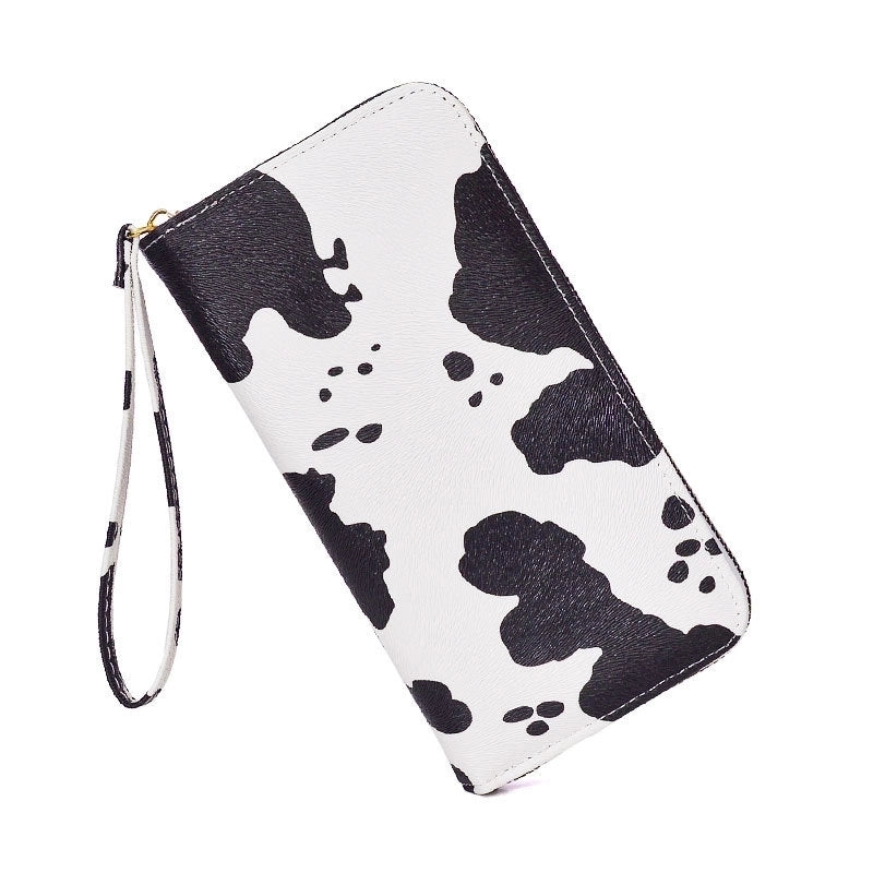 3 Pieces Women’s Cow Pattern Pu Leather Zipper Coin Purses Long Wallet