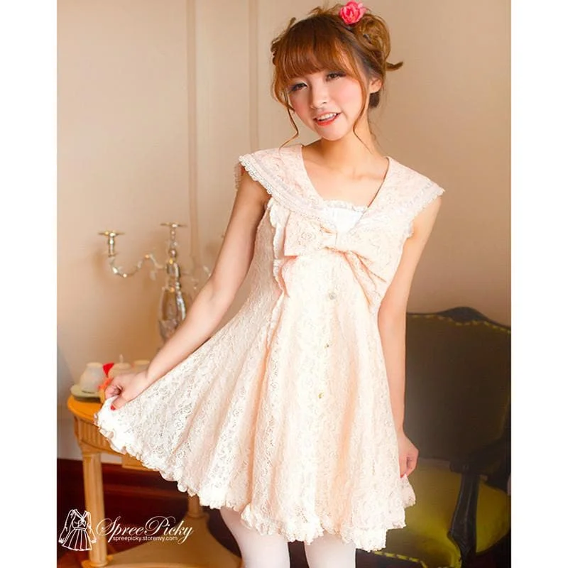 Sailor Princess Bow Lace High Waist Sleeveless Dress SP140333