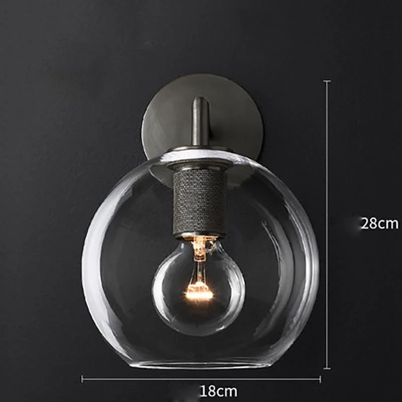 Modern Industrial Wall Lamps Edison Bulb Glass Lampshade Wall Lamp Bedroom Bedside Wall Sconce Lamp Balcony Corridor Wall Light