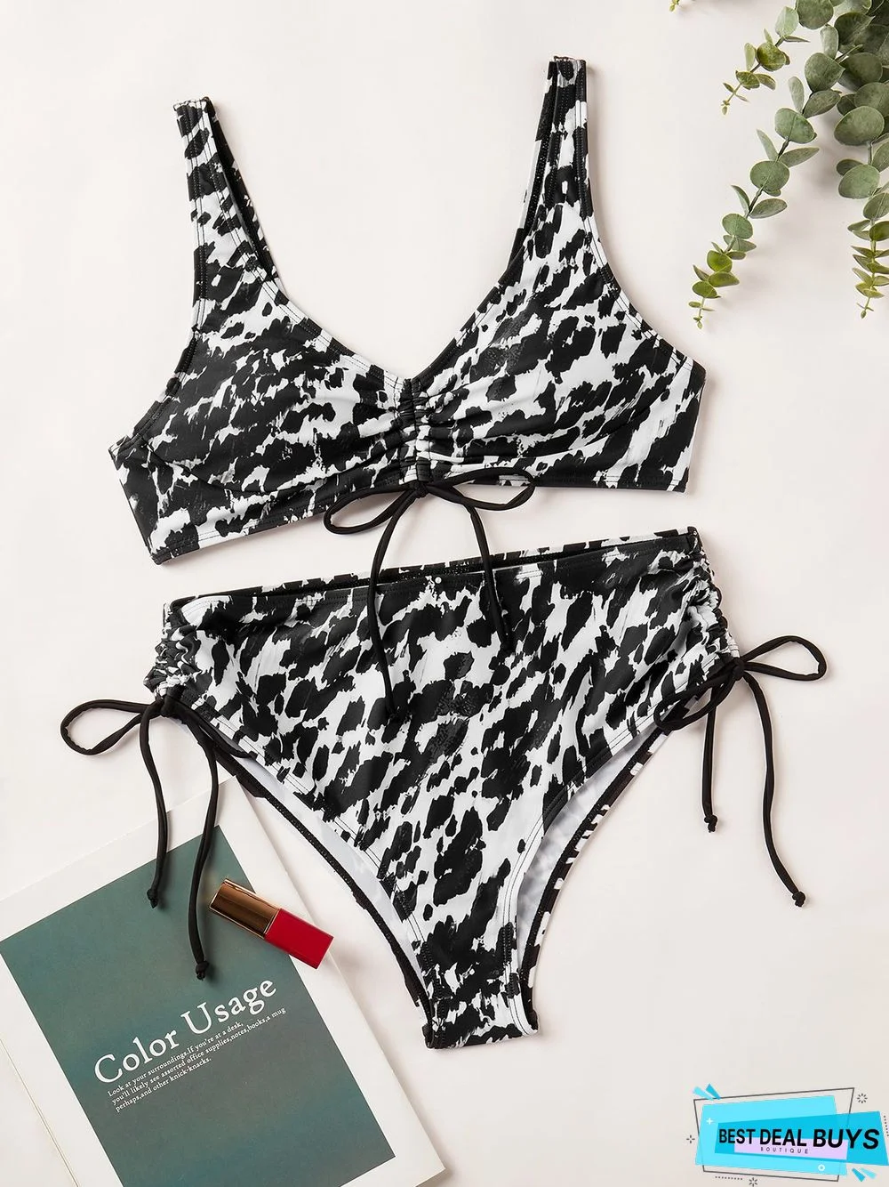 Casual Abstract Printing V Neck Bikini Two-Piece Set