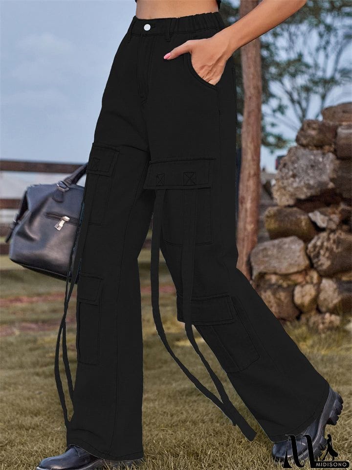 MidiSono - Retro Personality Lady Ribbon Design Denim Trouser