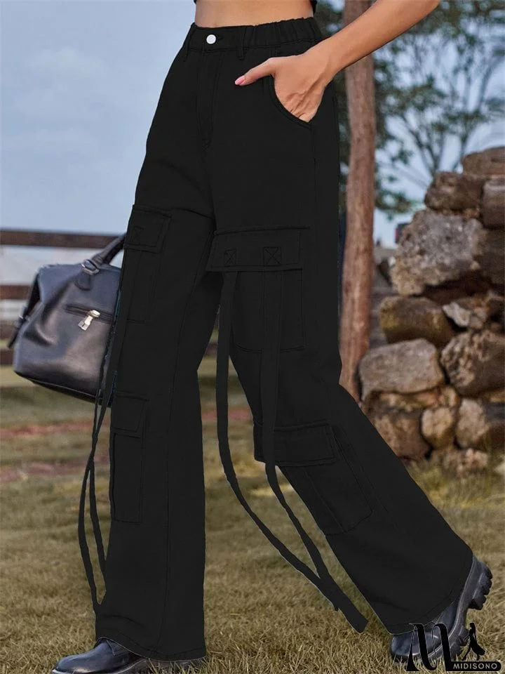 MidiSono - Retro Personality Lady Ribbon Design Denim Trouser