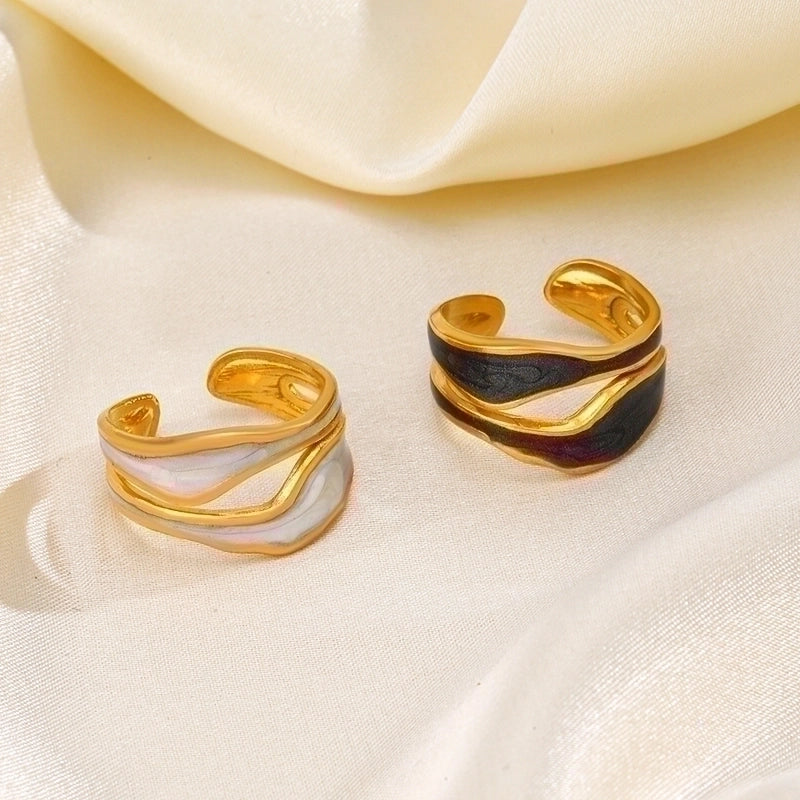 304 Stainless Steel 18K Gold Plated Streetwear Enamel Plating Irregular Resin Open Rings