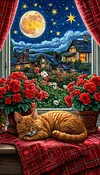 Luxury AB Velvet Diamond Painting Kit - Sleeping Cat by Window