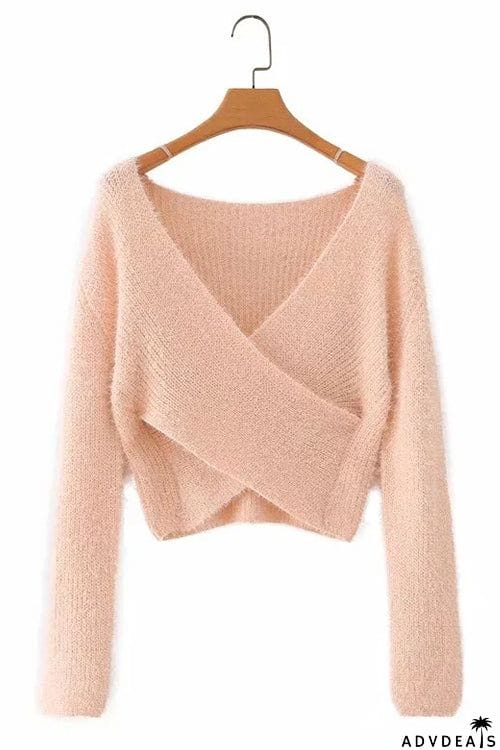 Fuzzy Cross Crop Sweater