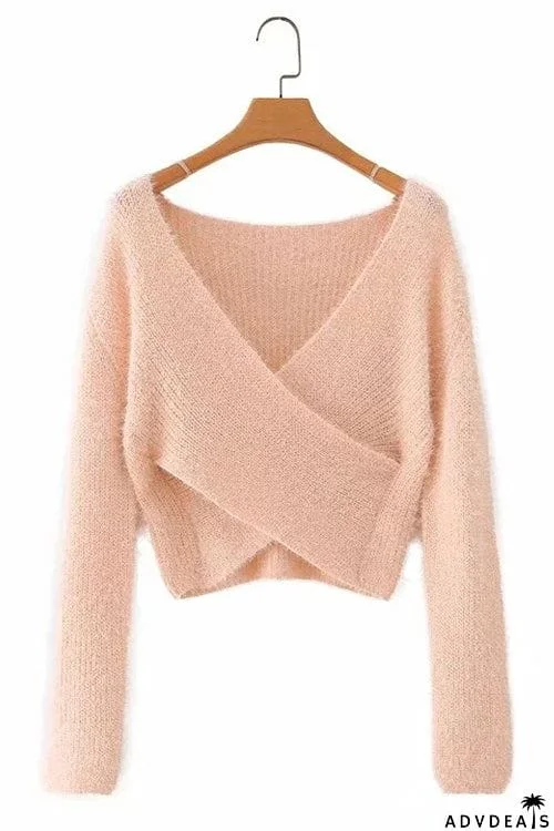 Fuzzy Cross Crop Sweater