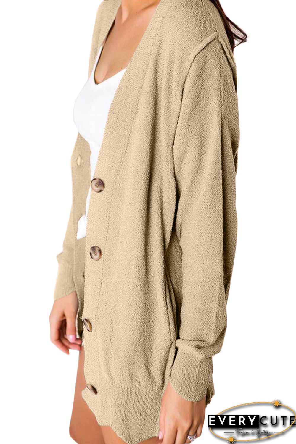 Khaki Button Down Casual Sweater Cardigan