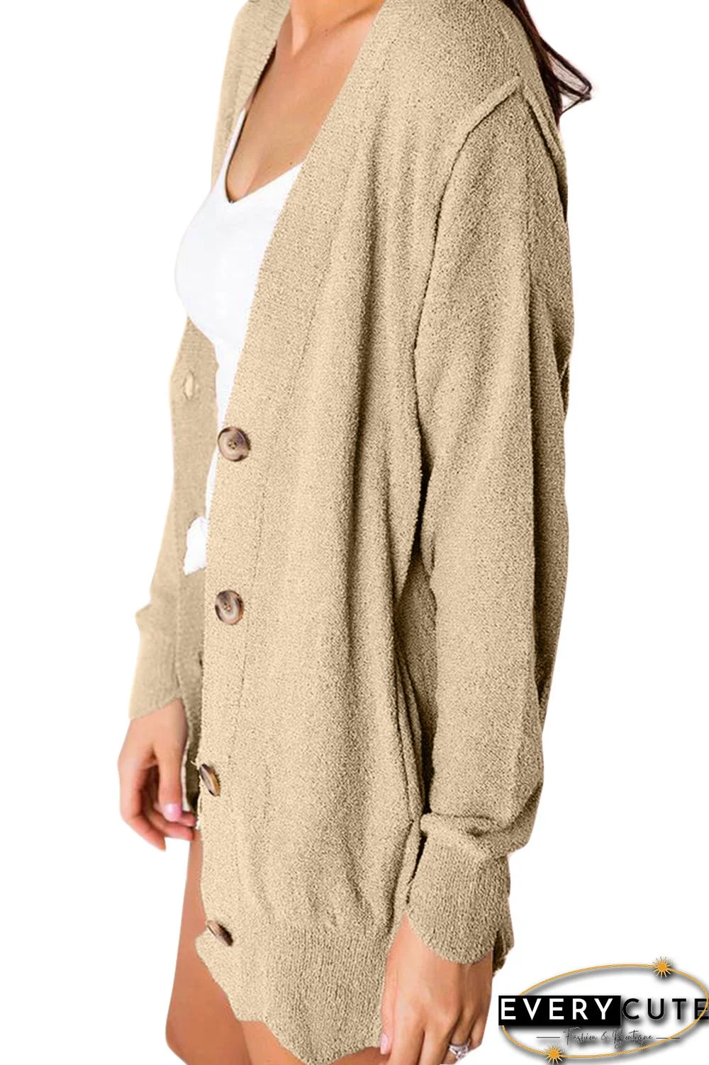 Khaki Button Down Casual Sweater Cardigan