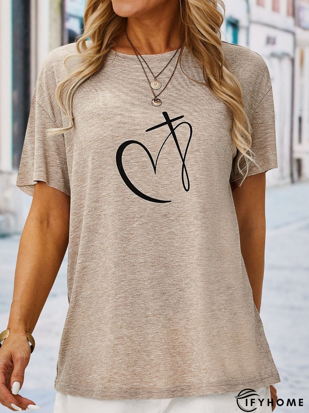 Casual Loose Heart/Cordate Crew Neck Short Sleeve T-Shirt | IFYHOME