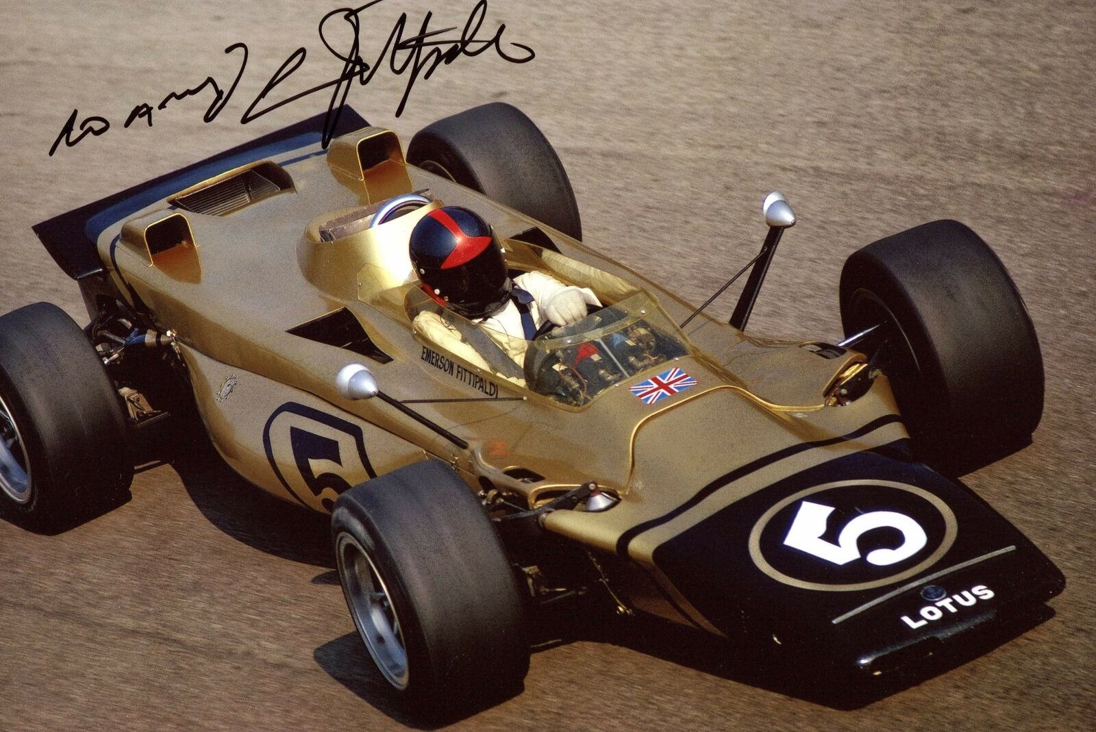 F1 WORLD CHAMPION Emerson Fittipaldi LOTUS autograph, In-Person signed Photo Poster painting