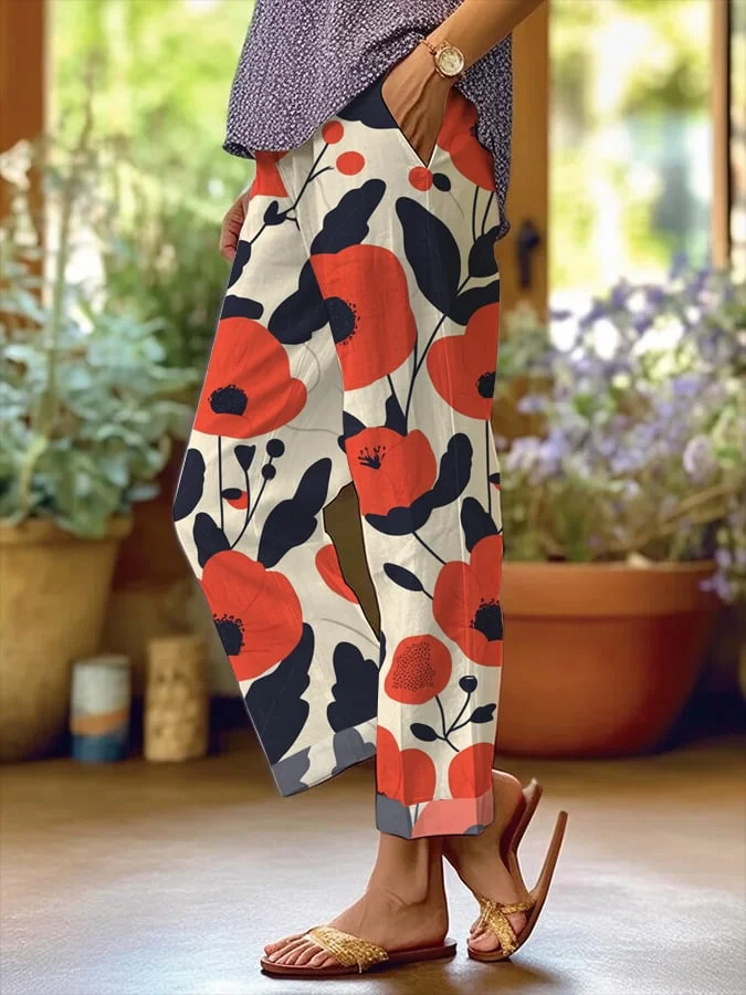 Women's Poppy Floral Loose Casual Pants